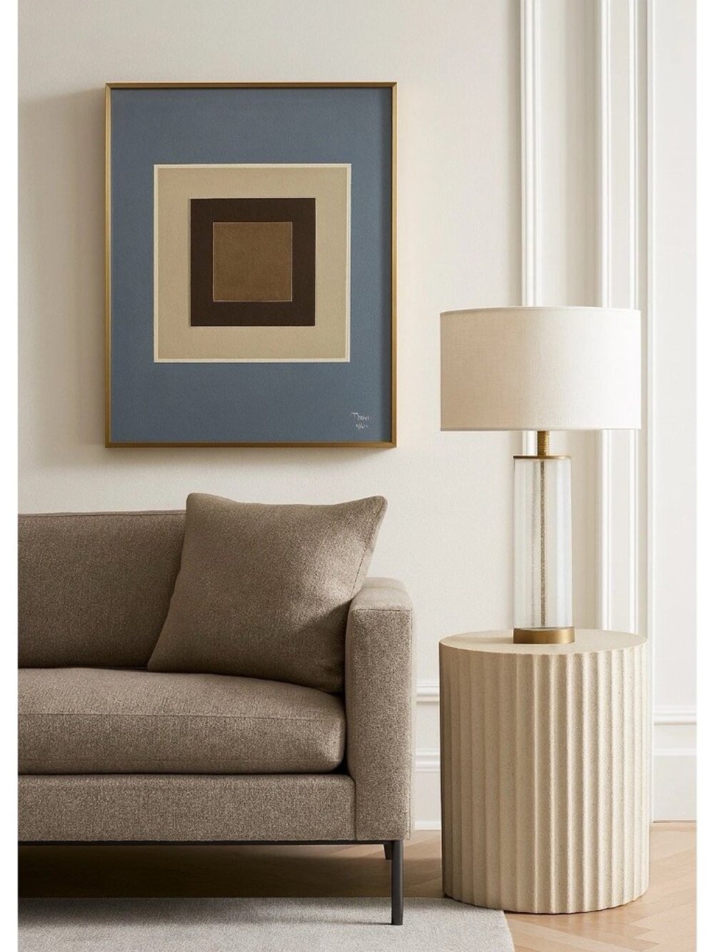 Minimalist Mixed Media Art Acrylic Leather Geometric Square Abstract Painting